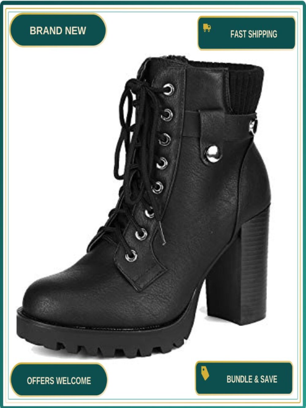 Women's Lace-up Combat Ankle Booties Chunky Heel 4 Inch Platform Vegan Leather